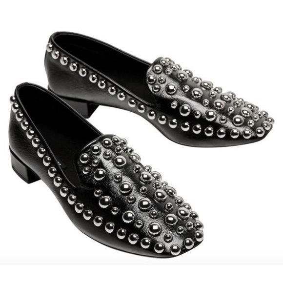 Zara Leather Metal Stud Square Toe Loafer - Picture 4 of 12